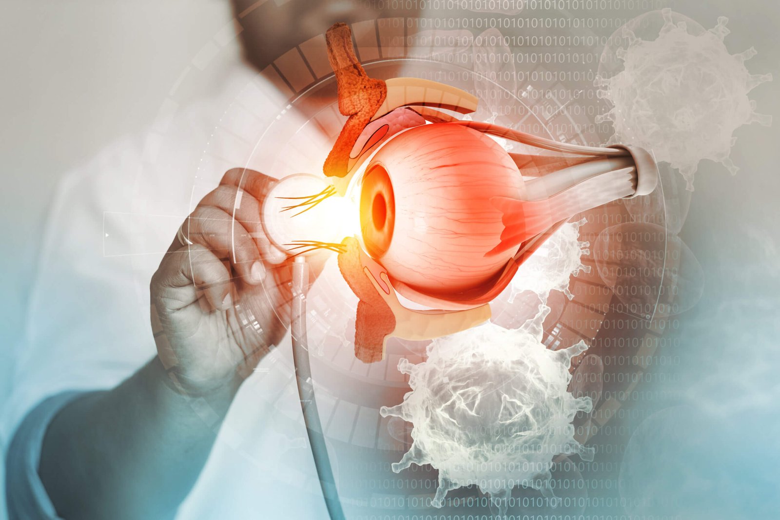 illustration d'un ophtalmologue auscultant un œil devant une urgence ophtalmologique